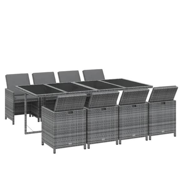 Ensemble bord och stolar - Maison Exclusive - Grå flätad resin - Pulverlackerad stål - 8 personer grå