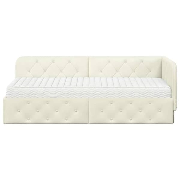 Vinkelsängram - EXKLUSIV HEM - 80 x 200 cm - Kräm - Sammet - Vändbar sänggavel Grädde