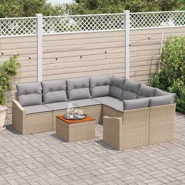 Maison Exclusive - 9 osan beige ja vaaleanharmaa polyrottinkinen puutarhakalustesetti Beige och Ljusgrå