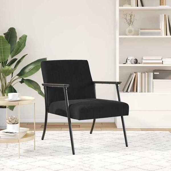 Stol - EKSKLUSIV HUS - Sort velour - Høj densitet skum - Krydsfiner & stål ramme - Moderne Svart