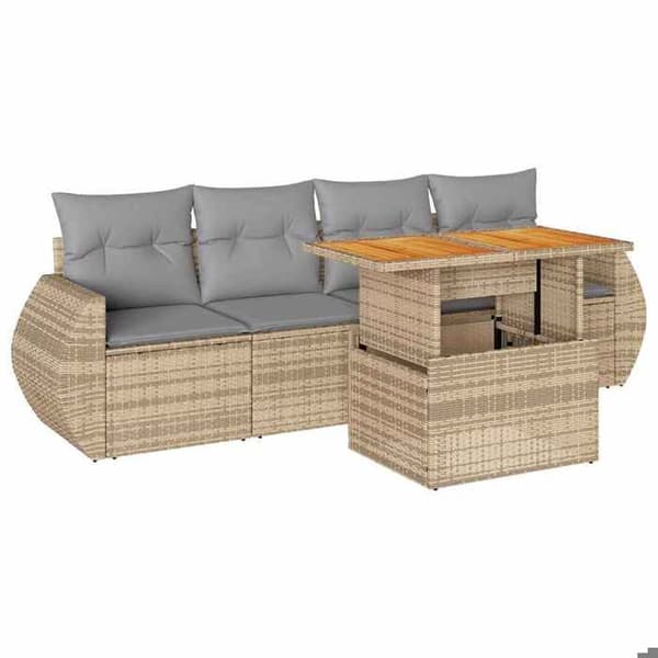 Maison Exclusive - Trädgårdsmöbler med kuddar 5 delar beige flätad resin