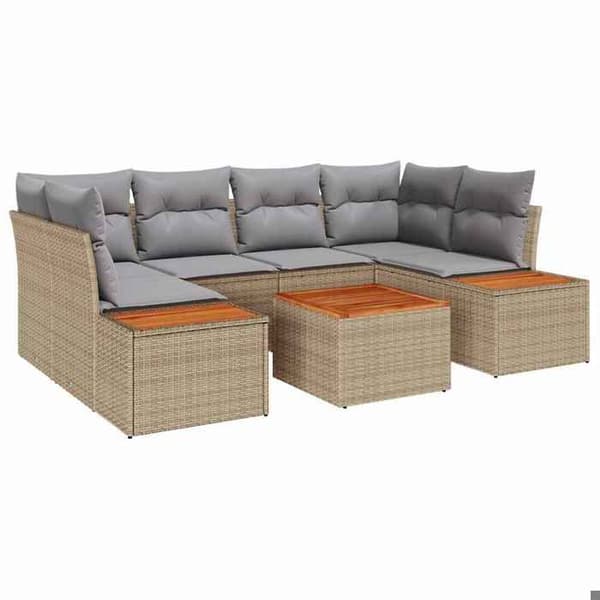 Maison Exclusive - 7 osan beige polyrottinkinen puutarhakalustesetti