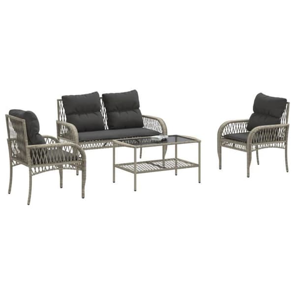 Maison Exclusive - Trädgårdsmöbler 4 delar med ljusgrå kuddar i flätad resin