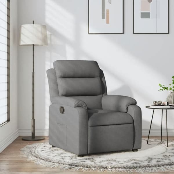 Lænestol - EKSKLUSIV HUS - Relax model - Mørkegrå stof - Læneposition 135° - Side lomme Mørkegrå