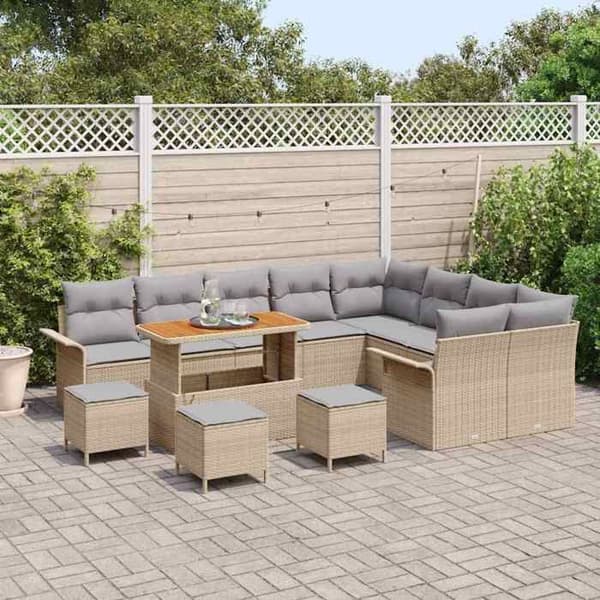 Trädgårdsmöbelset - EXKLUSIV HEM - Modulär - Beige - Hållbar polyrotting - Justerbart bord beige