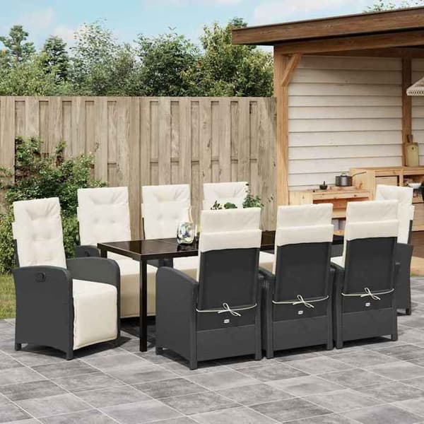 Maison Exclusive - 9 pc have spisebordssæt i sort polyrotin Svart
