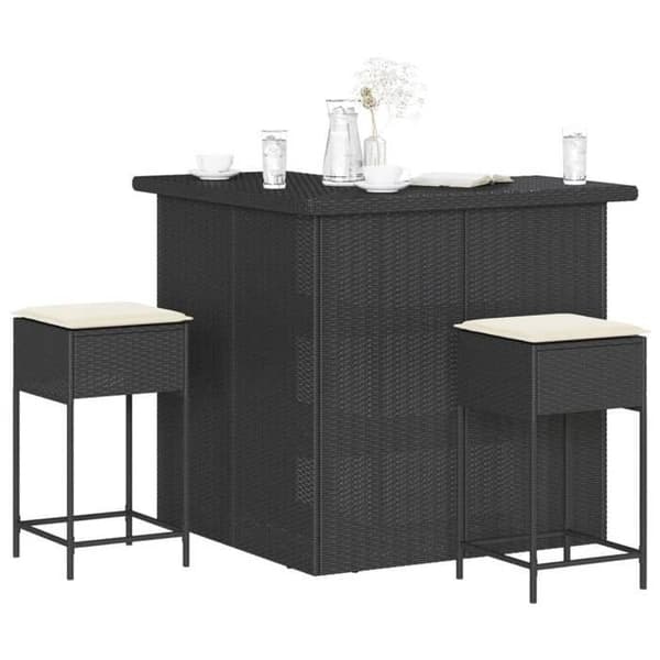 Maison Exclusive - Havebar sæt 3 stk med sorte puder i poly rattan Svart