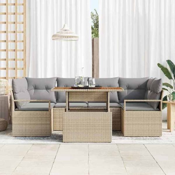 Lounge-soffor - MAISON EXCLUSIVE - 7-delars set - Beige - Poly rattan - 6 platser