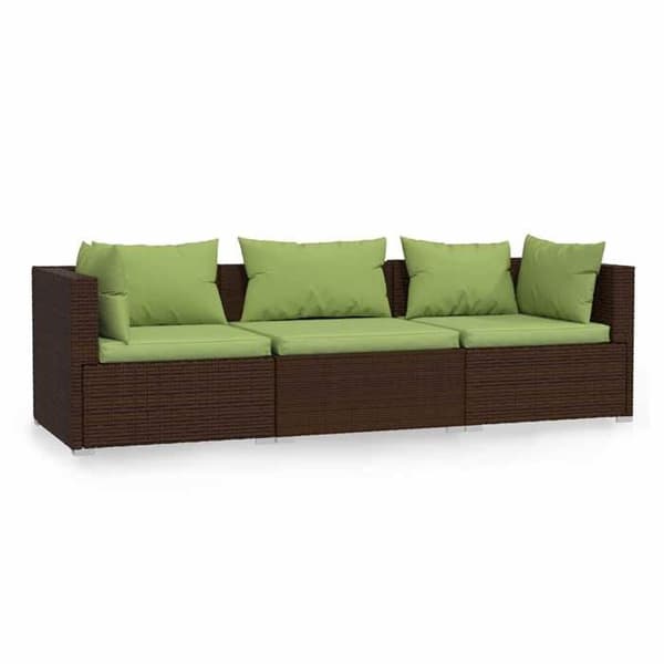 Maison Exclusive - Soffa 3 platser med kuddar Brun Flätad resin brun