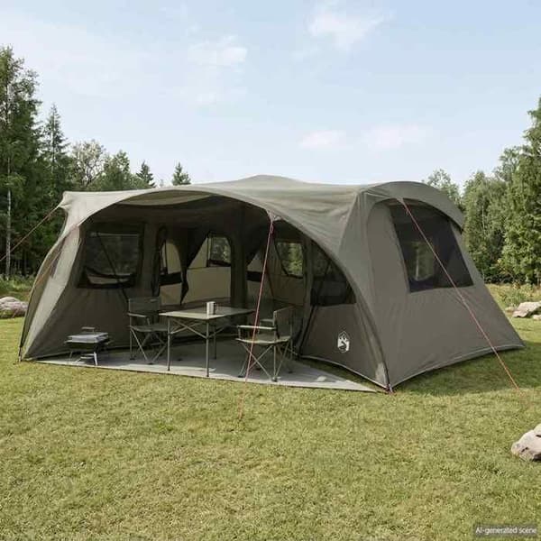Familjetält - EXKLUSIVT HUS - Armégrön - 6 platser - Polyester 185T PU - 3 sovrum