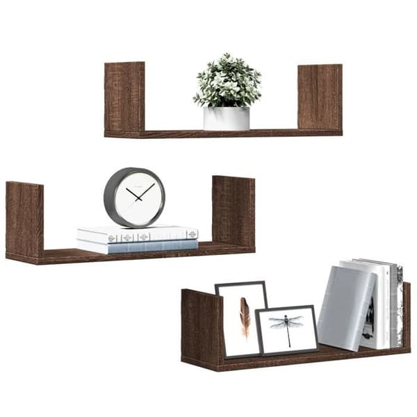 Maison Exclusive - Væghylder 3 stk. egetræ brun 58x18x18cm ingeniørtræ