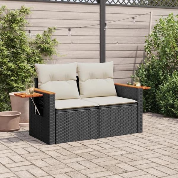 Maison Exclusive - Trädgårdsoffa med kuddar 2 platser svart flätad resin