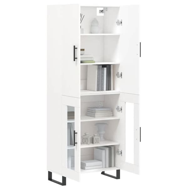 Buffet høj - EKSKLUSIV HUS - 69,5x34x180 cm - Hvid - Ingeniørtræ - Glasdøre Vit
