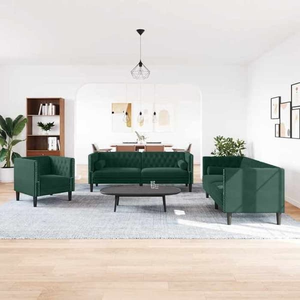 Maison Exclusive - Chesterfield sofa sæt med 3 dele og puder i mørkegrøn