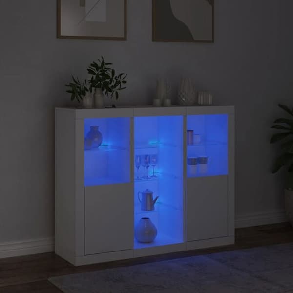 Maison Exclusive - Bufféer med LED-lampor 3 st vit ingenjörsträ