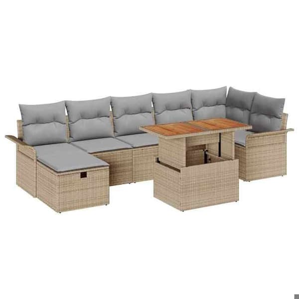 Maison Exclusive - 8 osan beige polyrottinkinen puutarhakalustesetti