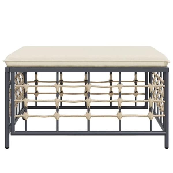 Trädgårdsfotstöd - EXKLUSIVT HEM - Modulär puff - Beige flätad resin - Polstrad kudde - Stålram beige