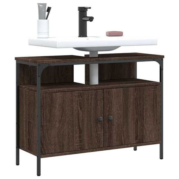 Maison Exclusive - Badeværelsesskab med vask i brunt egetræ 80x30x60 cm