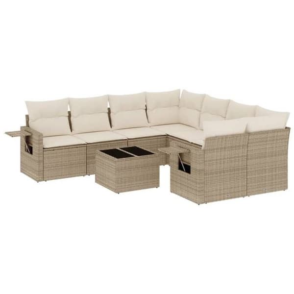 Maison Exclusive - Puutarhakalusteet tyynyillä 9 kpl beige punottu muovi beige
