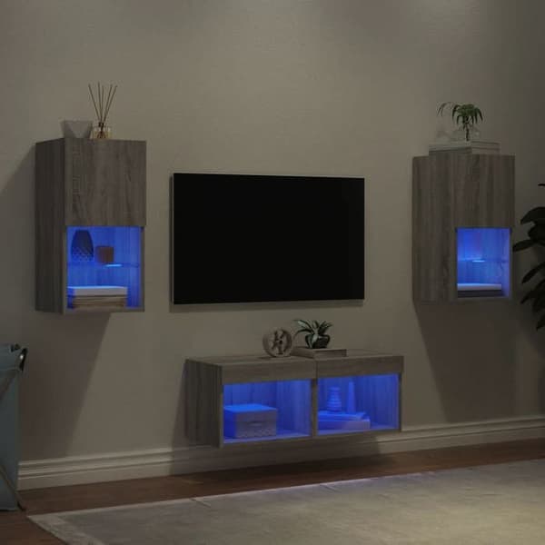 Maison Exclusive - Væghængt TV-møbel 4 stk med LED-lys sonoma grå