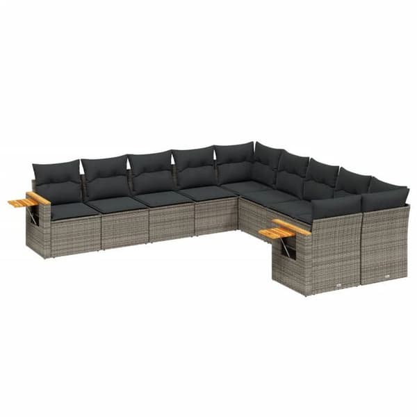 Maison Exclusive - Trädgårdsmöbler med kuddar 10 delar grå flätad resin