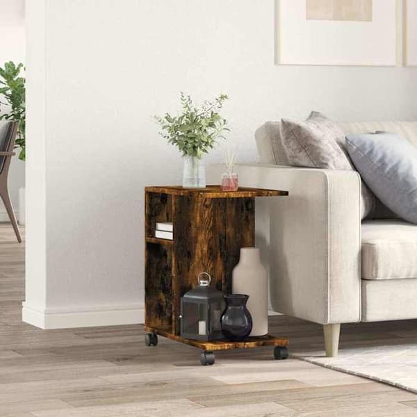 Maison Exclusive - Sidebord med hjul, røgfyldt egetræ, ingeniørtræ Rökt ek