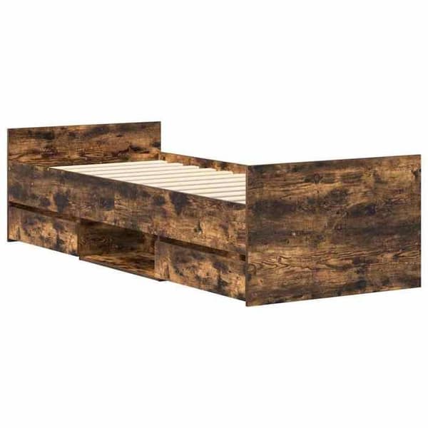 Sengestel - EKSKLUSIV HUS - 100x200 cm - Røget eg - 4 skuffer - Robuste lameller Rökt ek