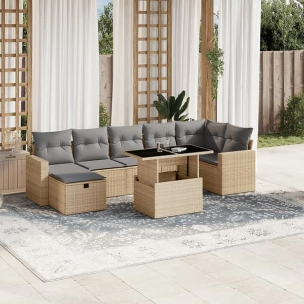 Maison Exclusive - Trädgårdsmöbler med kuddar 8 delar beige flätad resin beige