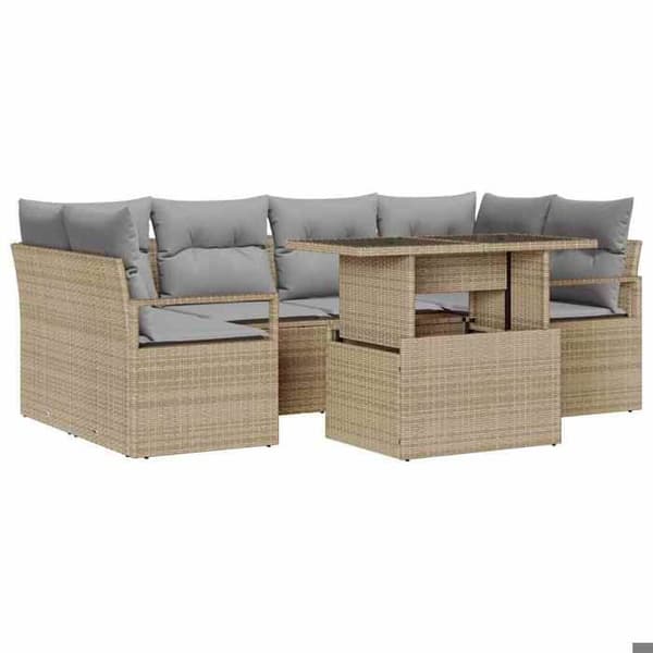 Trädgårdsmöbelset - EXKLUSIV HEM - 7 delar - Modulär - Beige polyrotting UV-skyddad - 6 platser beige