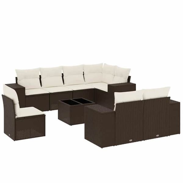 Maison Exclusive - Trädgårdsmöbler med kuddar 9 delar brun flätad resin