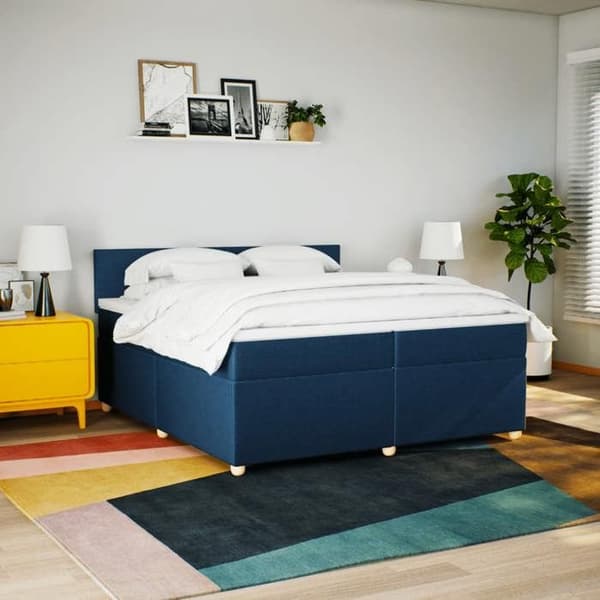 Maison Exclusive - Sengebund med lameller og madras Blå 200x200 cm Stof