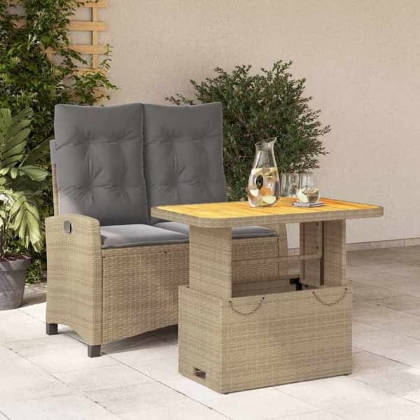 Maison Exclusive - Puutarhakalusteryhmä ja 2 kpl beige polyrottinkityynyä