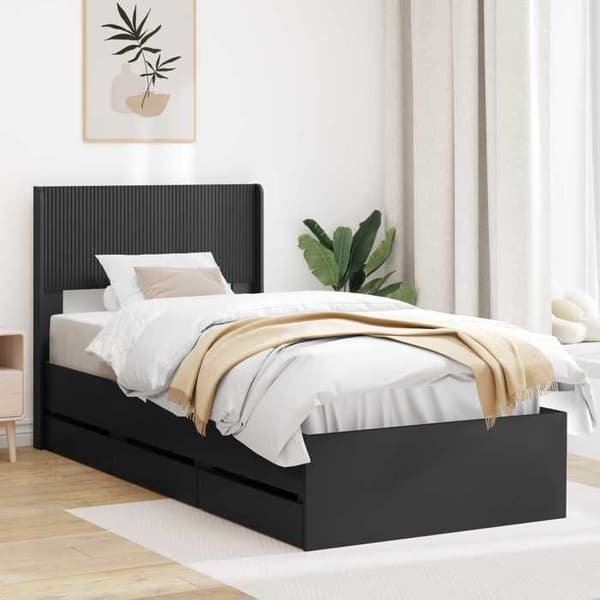 Maison Exclusive - Sengestel med opbevaring og hovedgærde Sort 100 x 200 cm