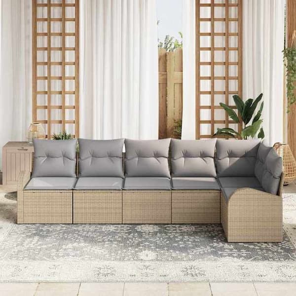 Trädgårdsmöbelset - EXKLUSIV HEM - Vävd - Beige & ljusgrå - 6 delar - Väderbeständig Beige och ljusgrå