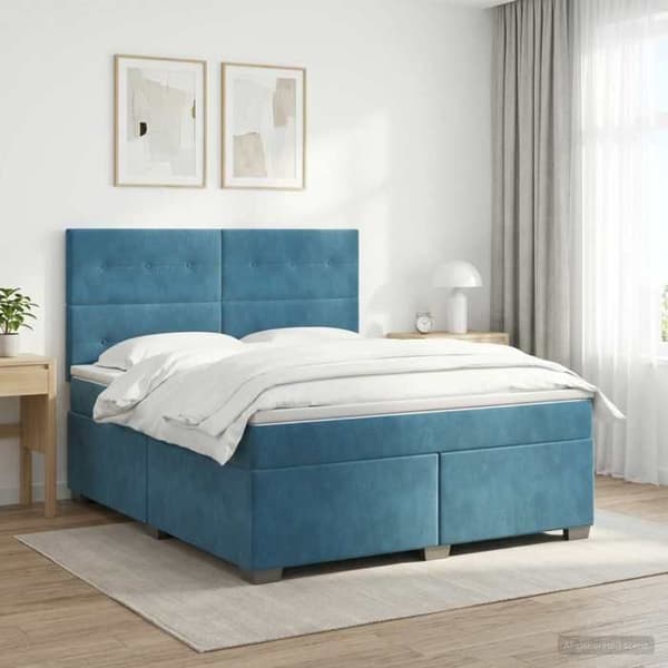 Maison Exclusive - Boxspring säng med madrass Blå 140 x 200 cm Sammet