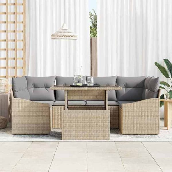 Maison Exclusive - 7 osan puutarhakalustesarja, vaaleanbeige ja vaaleanharmaa polyrottinki