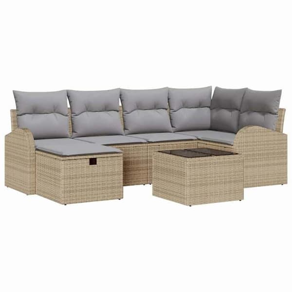 Maison Exclusive - 7 osan sohvasetti vaaleanbeige ja vaaleanharmaa polyrottinki