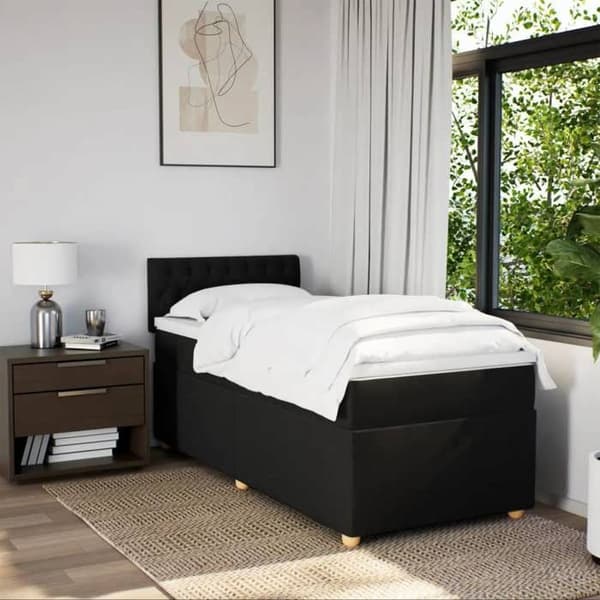 Maison Exclusive - Seng med lamelbund og madras Sort 90x200 cm Stof