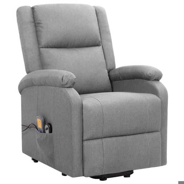 Elastisk massagefåtölj - EXKLUSIV HEM - Recliner - Elektrisk lyft - Massage 6 punkter - Ljusgrått tyg Ljusgrått