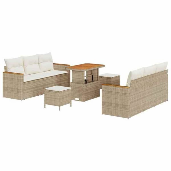 Maison Exclusive - 9 osan puutarhakalustesetti, beige polyrottinki