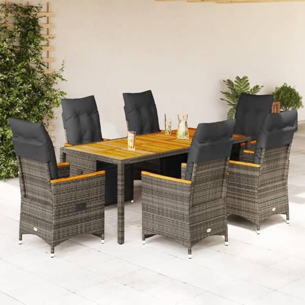 Maison Exclusive - Havebistro sæt 7 dele med grå puder i poly rattan Grå