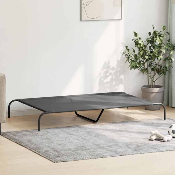 Höjd säng för hund - EXKLUSIV HEM - 150 x 90 x 20 cm - Textilène & pulverlackerad stål - Grå grå