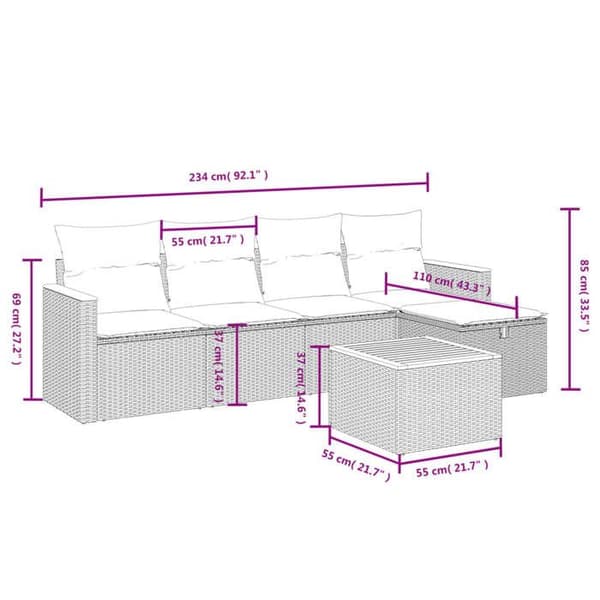 Maison Exclusive - Trädgårdsmöbler 6 delar med grå kuddar i flätad resin