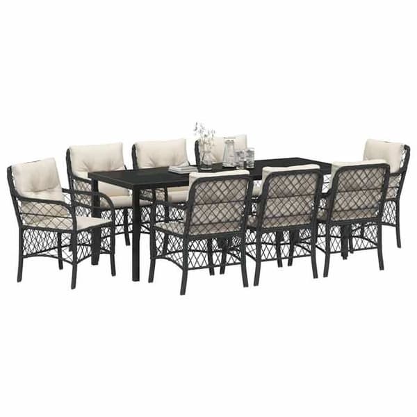Maison Exclusive - 9 pc have spisebordssæt i sort polyrotin Svart
