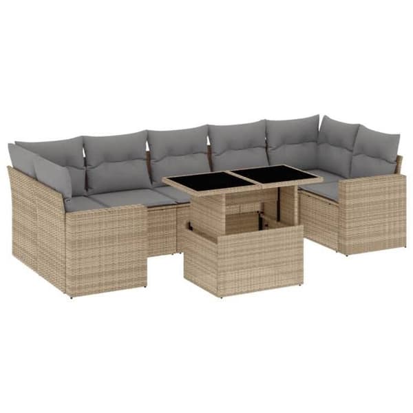 Maison Exclusive - Trädgårdsmöbler med kuddar 8 delar beige flätad resin
