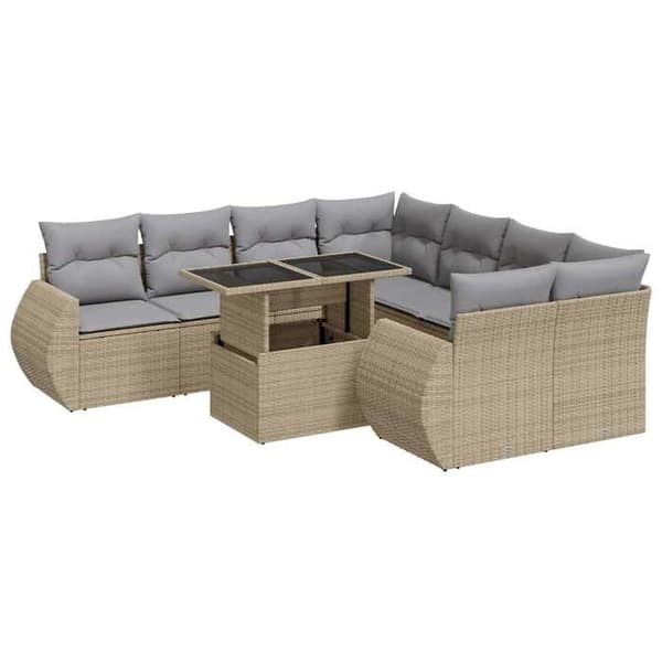Maison Exclusive - Trädgårdsmöbler med kuddar 9 delar beige flätad resin