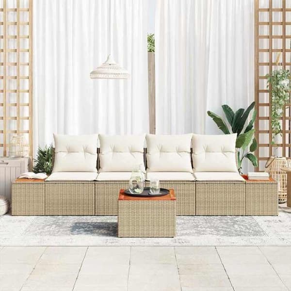 Maison Exclusive - 5 osan beige polyrottinkinen puutarhakalustesetti