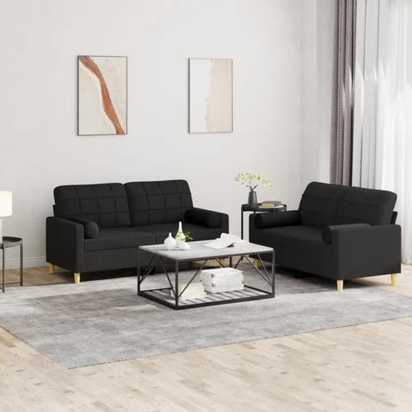 Maison Exclusive - 2 kpl sohvasetti mustilla kankaalla tyynyillä Svart