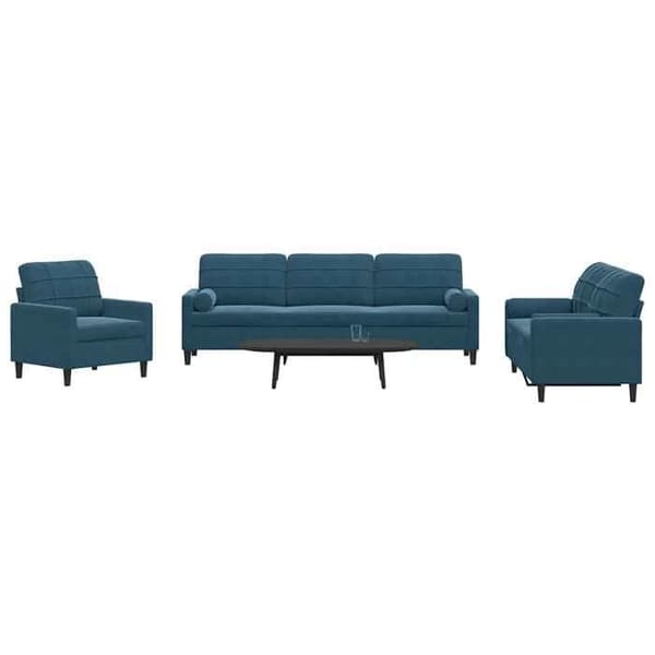 Maison Exclusive - Sæt af 3 sofaer med puder og blå velourpuder