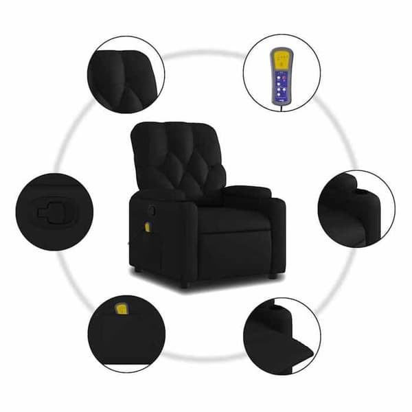 Massage stol - EKSKLUSIV HUS - Kan vippes 135° - Sort kunstlæder - 6 vibrationspunkter - Kopholder Svart